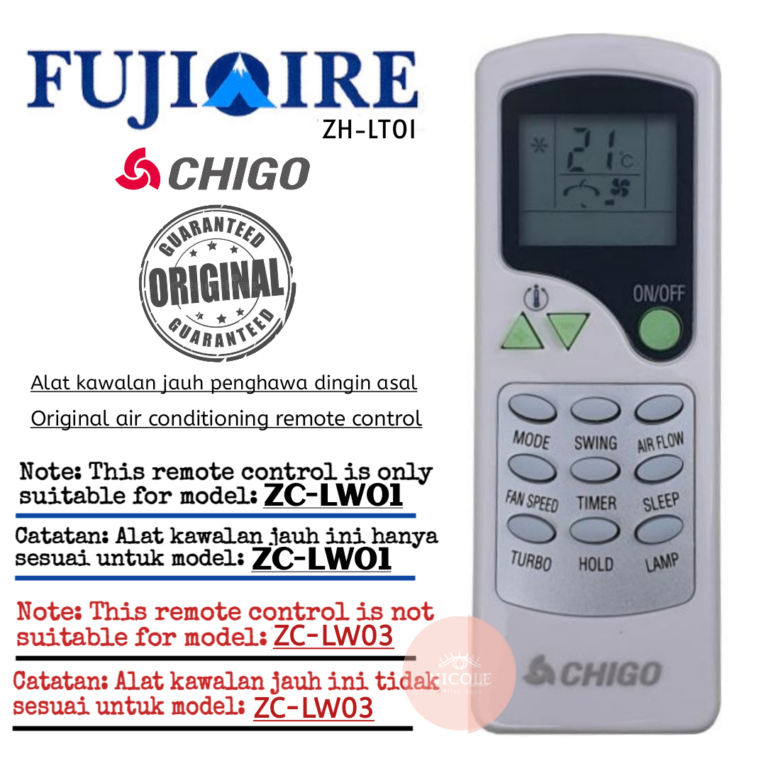 Original Fujiaire Chigo Air cond Air conditioner Remote Control ZHLT01