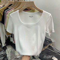 YOULIZHIHUA | Square Neck Plain Slim Knit T-Shirt