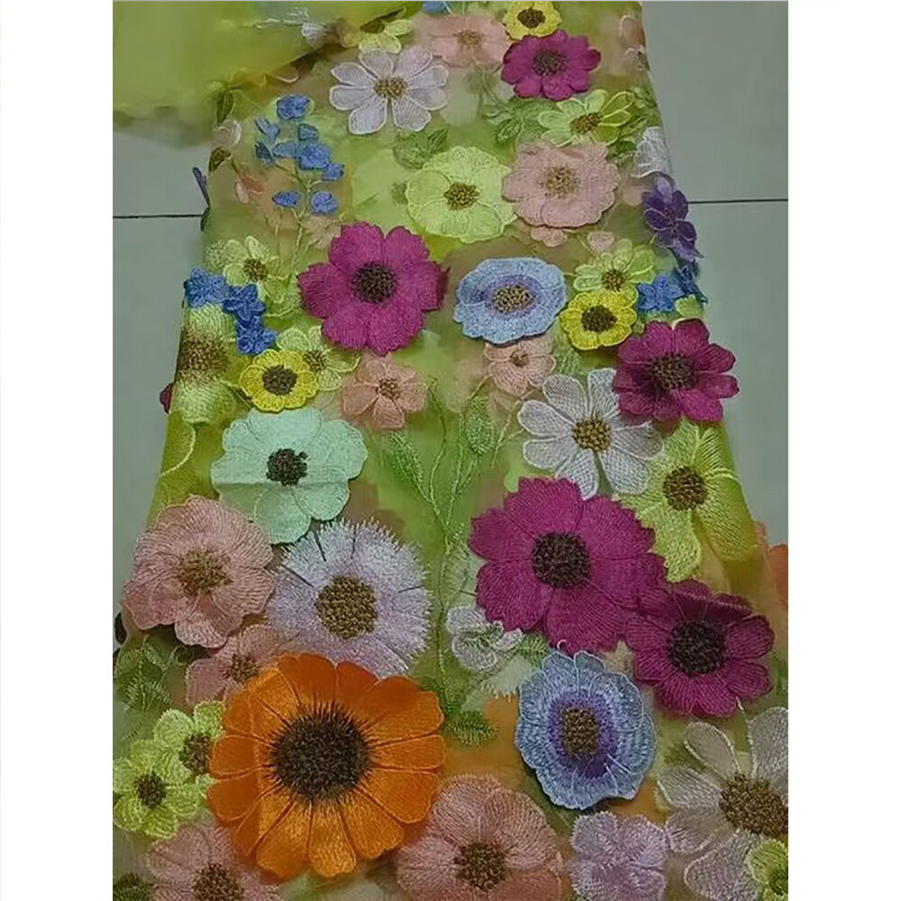 Embroidered Bead Fabric 3D Flower Shiny Sequins African Bead Embroidery Netting Fabric for Clothing Home Decor Stage Costumes