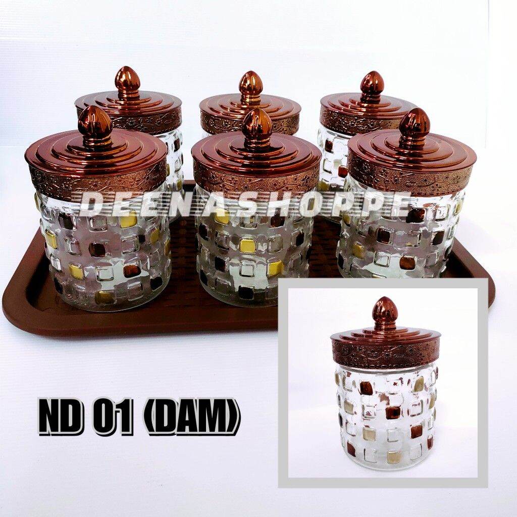 Hot Sale Pcs Balang Kuih Raya Kaca Tray Dulang Canister Set Biji With Rack Bekas