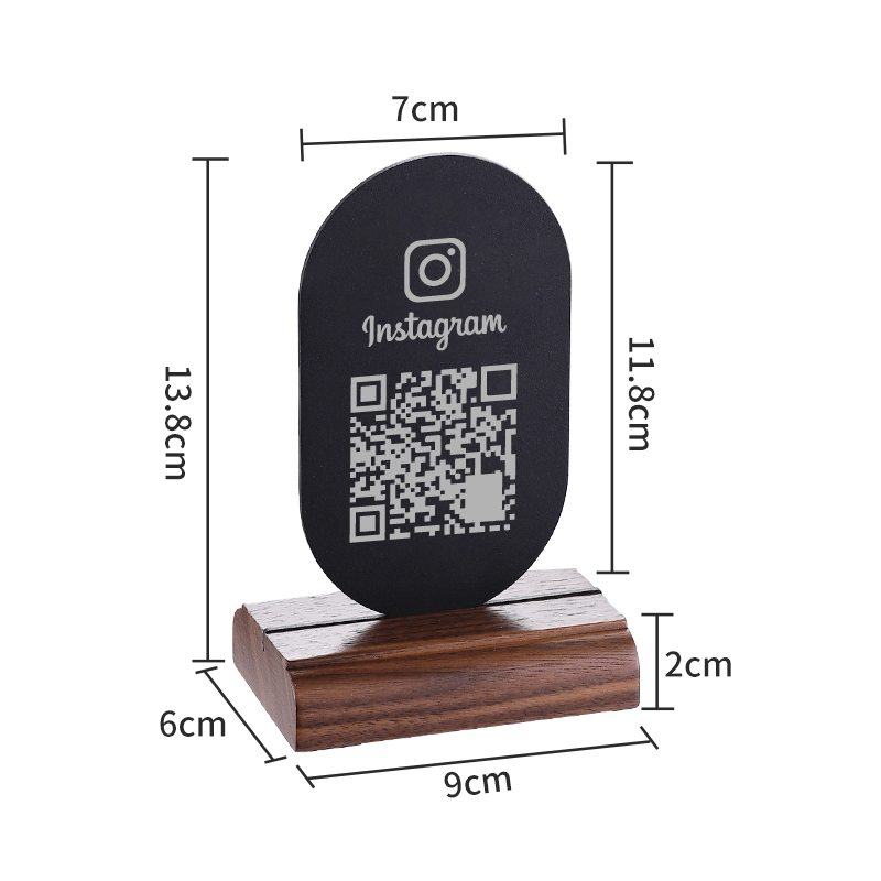 Stainless Steel Walnut Base QR Code Customizable Business Logo Sign Post for Cashier Counter Facebook Instagram WhatsApp LINE Harga  35 Ringgit*Penghantaran Percuma