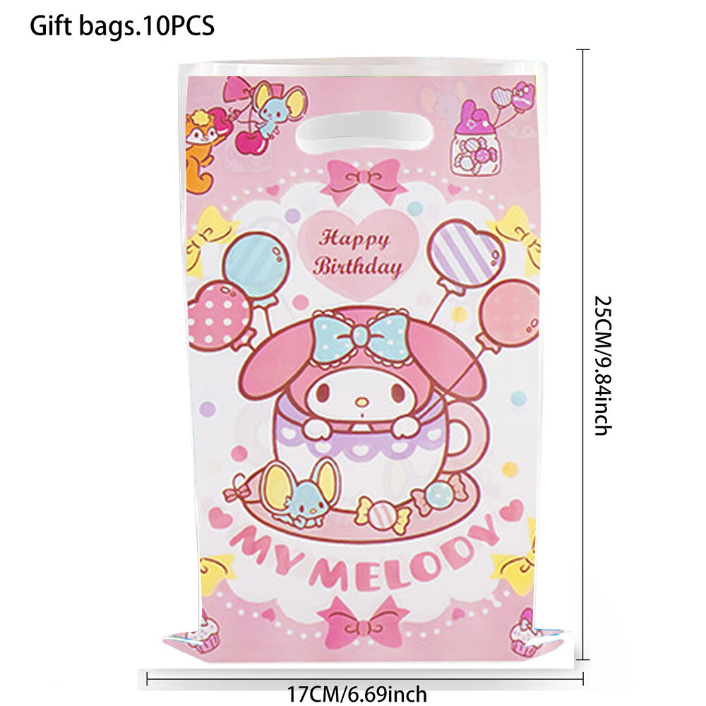10/30pcs My Melody Party Favor Bags Cute Rabbit Plastic Loot Bags Girls Birthday Candy Treat Gift Bags Pink & Black Heart Themed Treat Bags for Girls Party