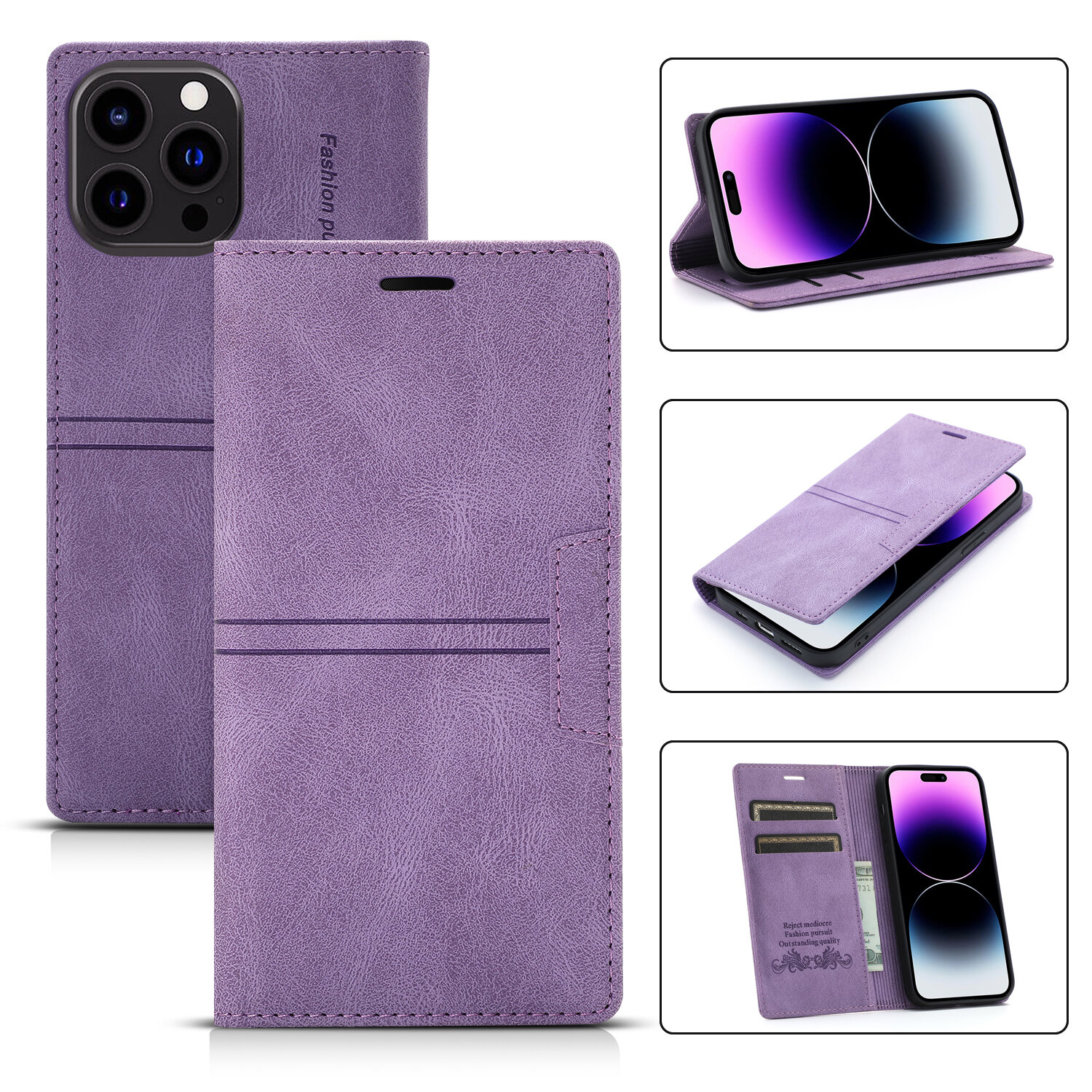 Leather Wallet Phone Case With Magnetic Card Holder For Iphone_voghion.com