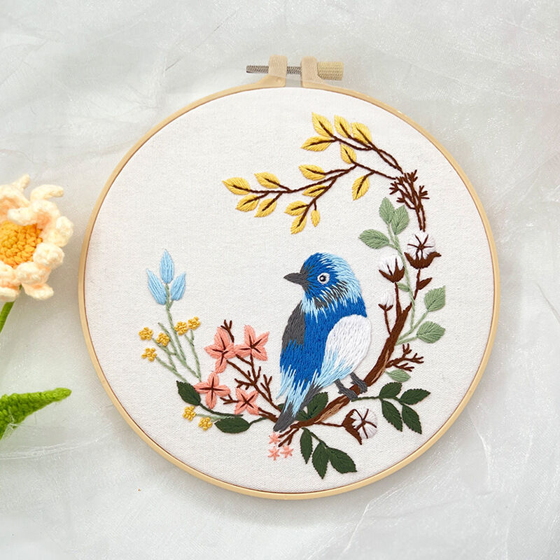 Beginner Antique Floral and Bird Embroidery Kit Round