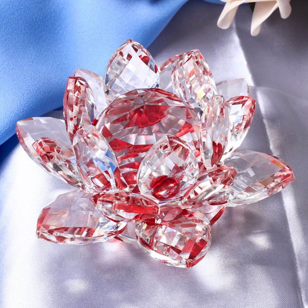 Crystal Lotus Flower Figurine Glass Craft Collection Paperweight Table Ornaments Souvenir Gifts Home Wedding Decoration