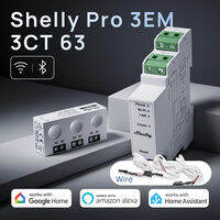 Shelly Pro 3EM 3CT63 DIN rail mountable single or three-phase energy meter with a combined 63A 3-phase current transformer