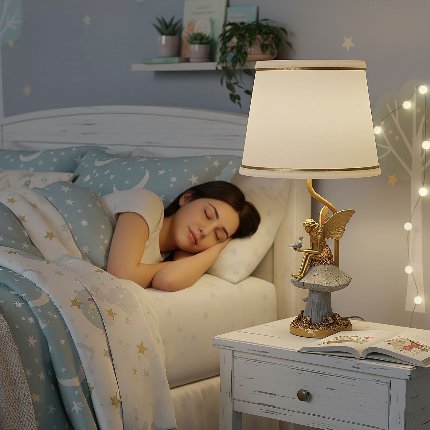 Angel Painted Resin Carved Table Lamp E27 Lamp Holder Metal, Fabric, and Resin Lamp Body ราคา 2,070 บาท*ส่งฟรี