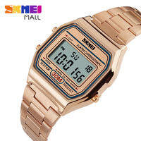 SKMEI 1123 ผู้หญิงนาฬิกาข้อมือนักเรียนคลาสสิกสแตนเลสสตีลย้อนยุคนาฬิกาปลุกแยกนาฬิกาจับเวลารายชั่วโมง 30 M กันน้ำ EL Backlight นาฬิกาดิจิตอลปฏิทิน