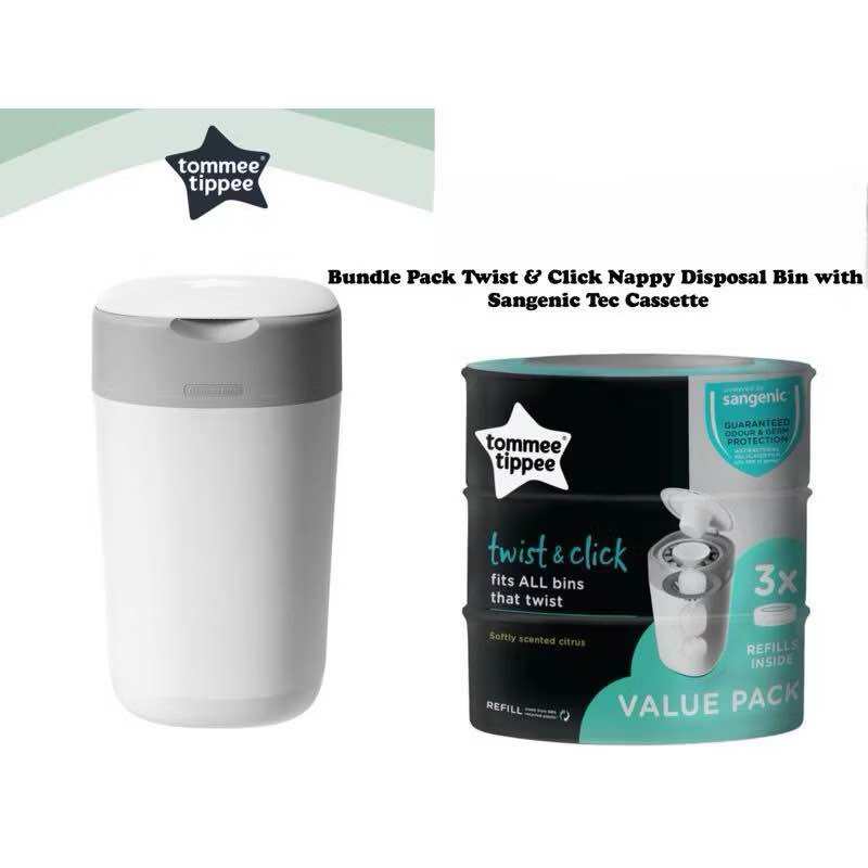 Tommee Tippee Twist & Click Nappy Disposal Bin/Tommee Tippee Sangenic Tec Cassette