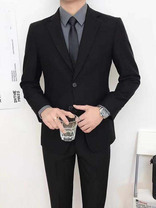 Youth Trendy Formal Suit Jacket Men's Korean Style Slim Fit Business Outerwear Large Size Small Western Clothes Set