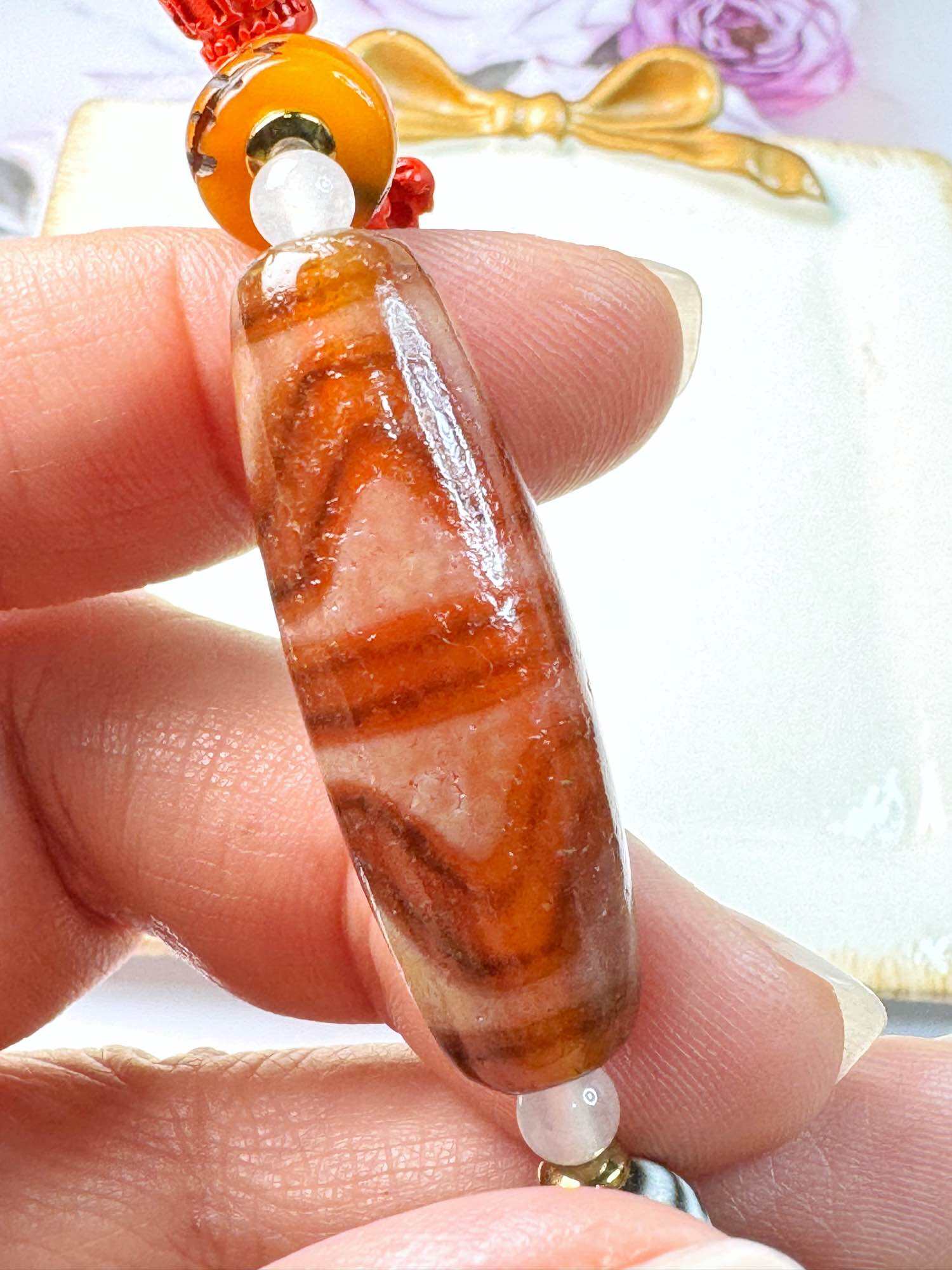 Tibetan Dzi Beads Red Double Tiger Teeth Dzi Beads 藏传老矿至纯红