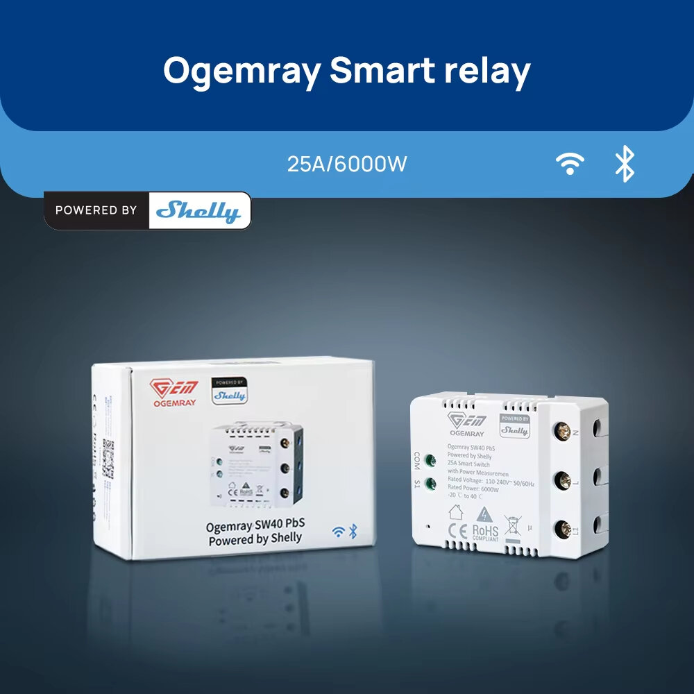 Ogemray Smart relay 25A Smart relay powered by Shelly designed for precise control of large appliances up to 25A / 6000W ราคา 814 บาท*ส่งฟรี