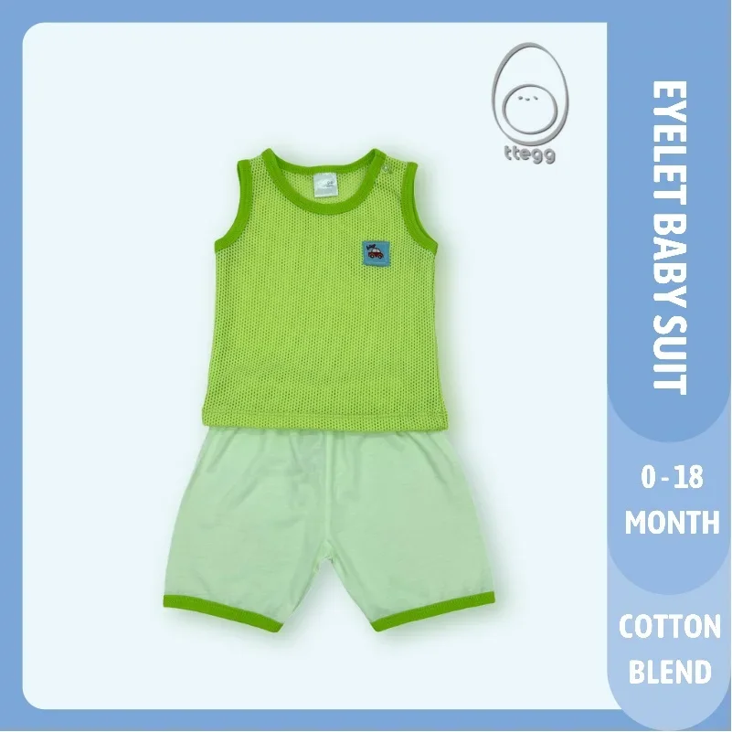 Eyelet Baby Suit/ Baju & Seluar Bayi Singlet + Short Pant