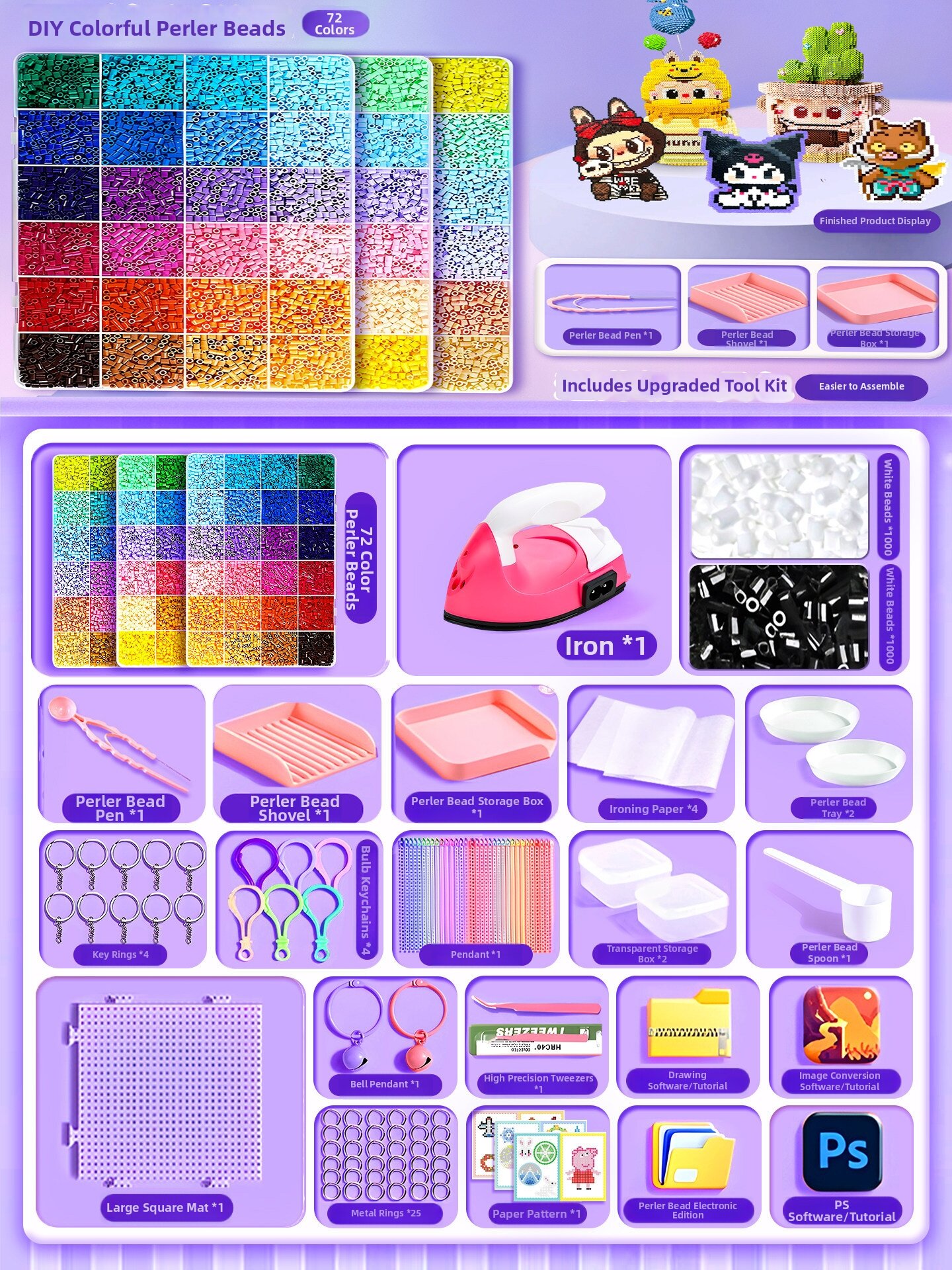 Super Deal | DIY Beads Kit / Fuse Beads Craft Kit / Full Set of Materials & Tools / DIY Handmade Toy Gift