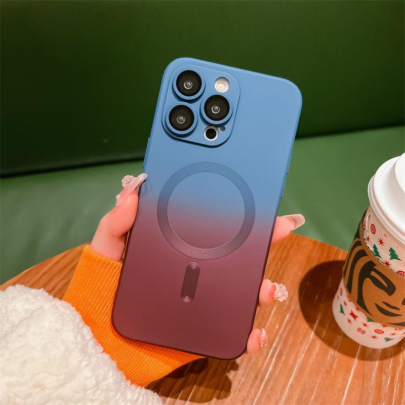 CrashStar With Lens Films MagSafe Gradient Liquid Silicone Soft Phone Case For iPhone 16 15 14 Pro Max Plus 13 12 11 Pro Max Wireless Charging Phone Casing Shockproof Phone Cover With Full Cover Lens Camera Protection Hot Sale