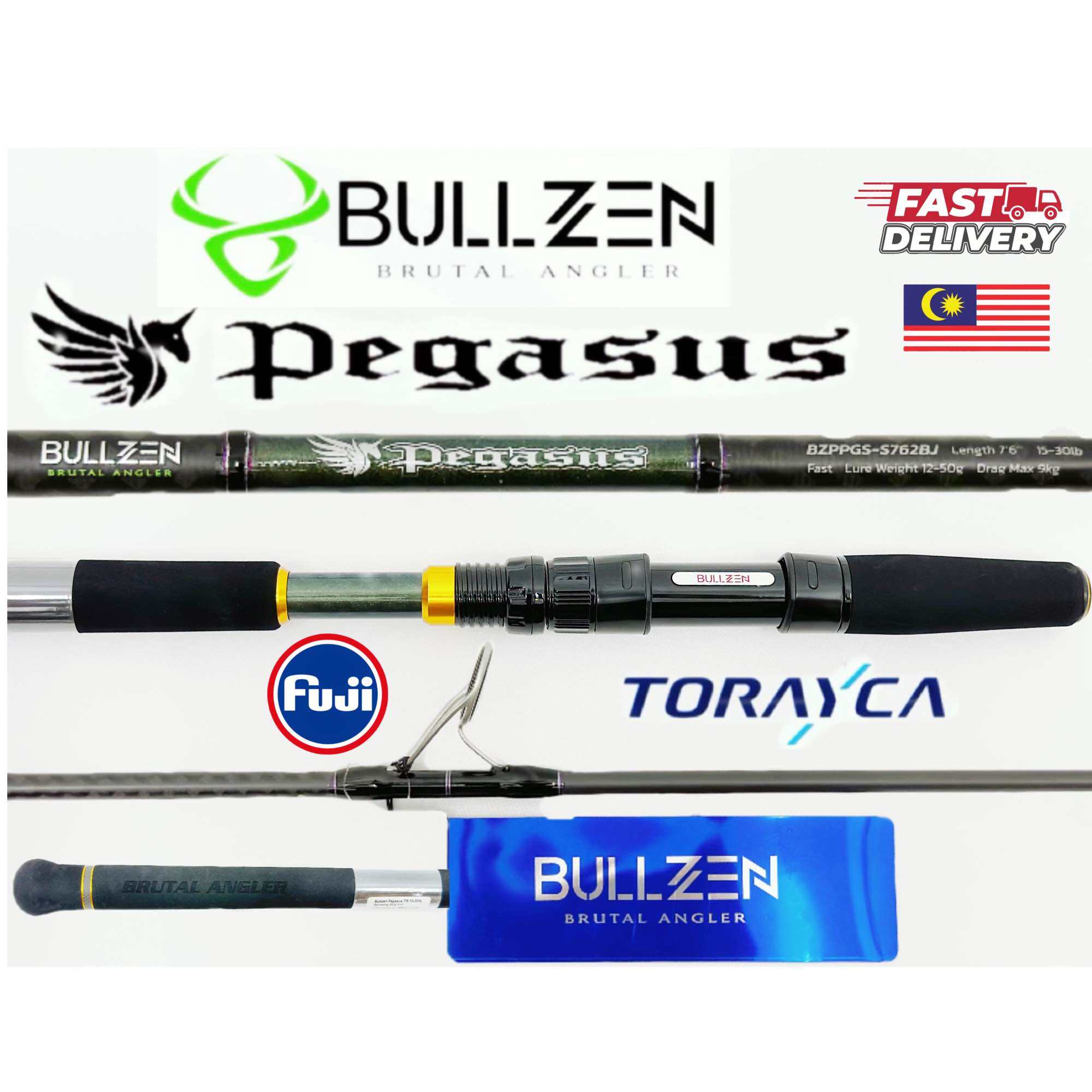 BULLZEN PEGASUS SPINNING FISHING ROD Heavy Kolam Mekong Popping