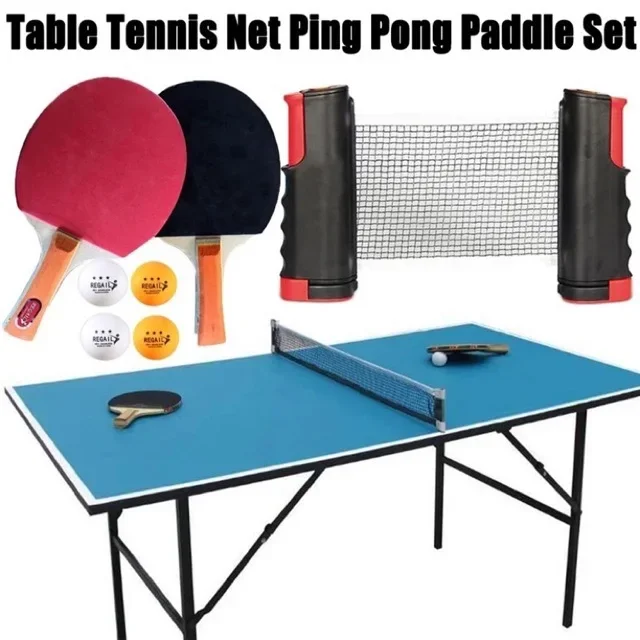 5PCS Ping Pong Portable Set Table Tennis Net Training Professional Accessories Set Kayu Ping Pong Net dan Bola