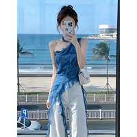 Loowmane | Irregular Ruffle Dot Off-Shoulder Slimming Tank Top
