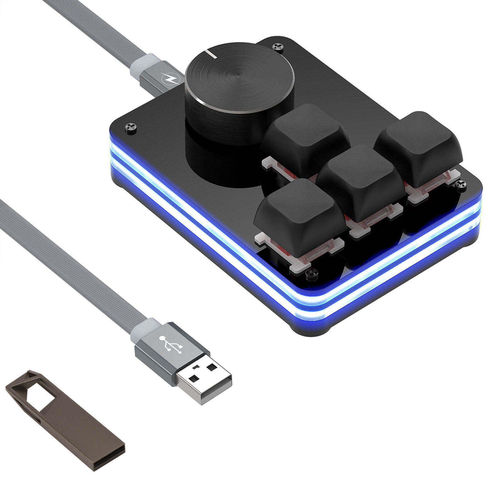 GEEKRIA USB Mini 4-Key + Knob Keyboard, One-Handed Mechanical Gaming Keyboard. Customizable Key Function RGB Silent Red Axis Keyboard, Compatible with Windows Xp/7/8/10/11 and Mac OS
