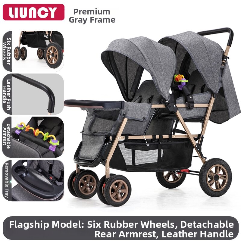 LIUNCY | Twin Baby Stroller Front and Back Seating Reclinable Foldable