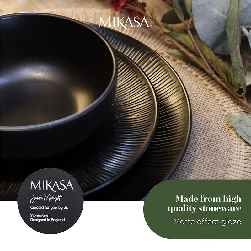 Mikasa Jardin Midnight 12-Piece Dinner Set, Stoneware Dinner Set for 4 with Dinner Plates, Side Plates and Bowls, Dishwasher Safe / Black - Gift Boxed perfect for Gift ราคา 3,472 บาท*ส่งฟรี