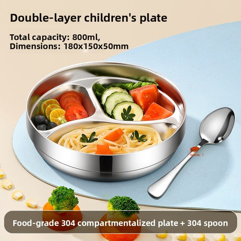 YONGLE | Stainless Steel Insulated Compartment Plate for Children with Suction Fixation
