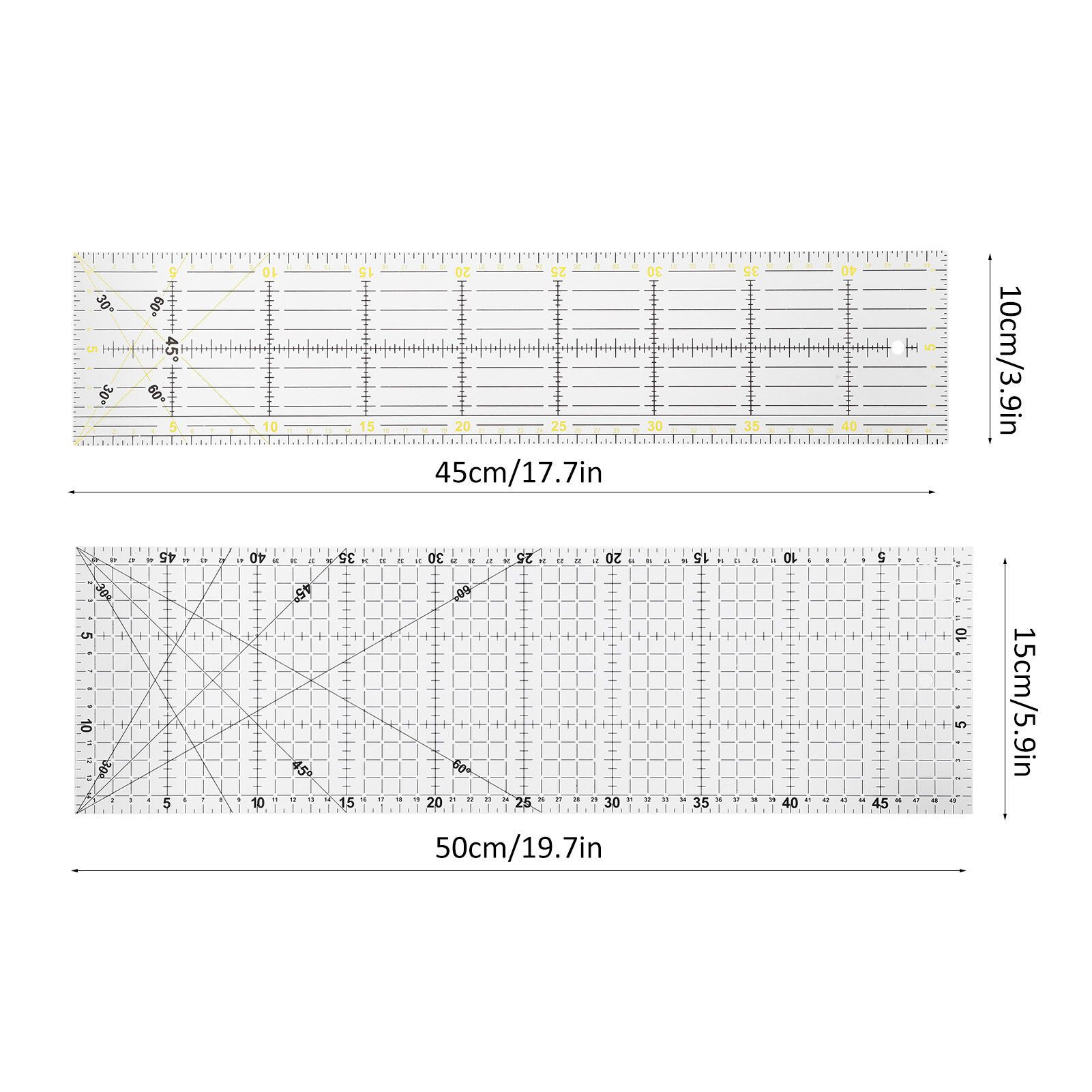2Pcs Quilting Ruler MultiFunction Sewing Drawing Drafting Crafts Scale Measuring Tool