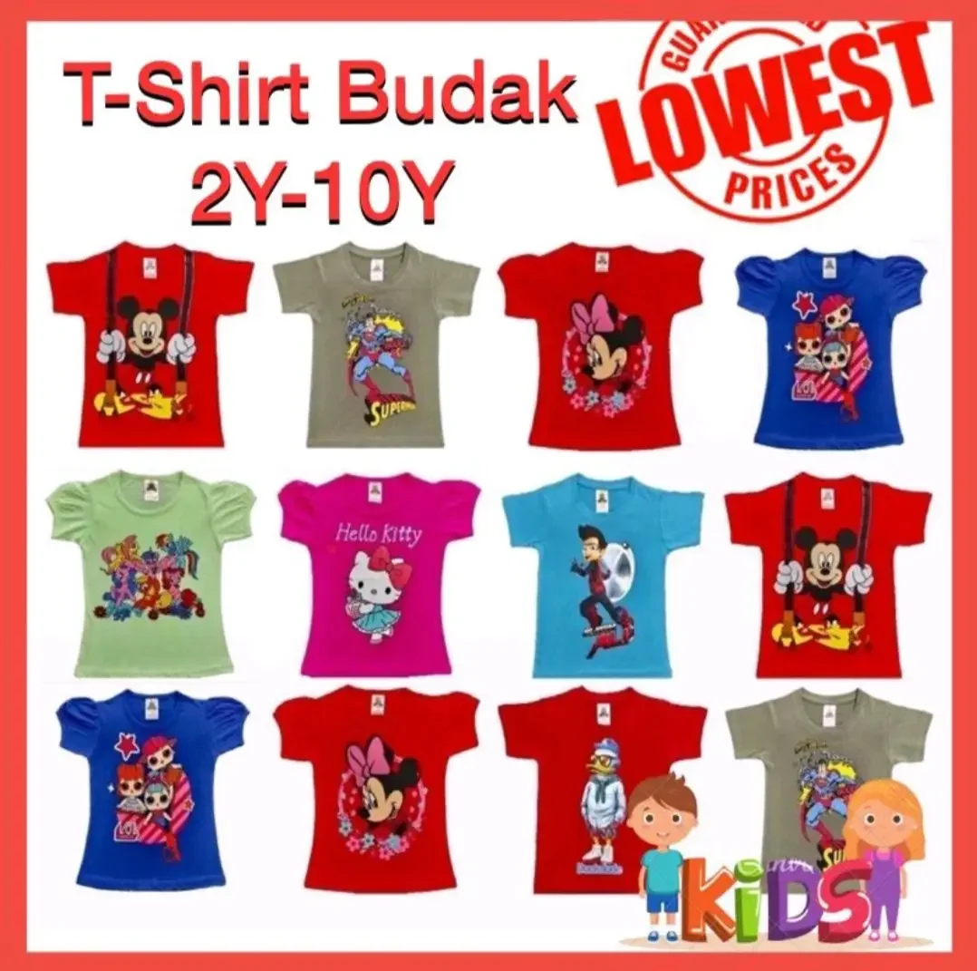 Tshirt Kanak-Kanak Boy & Girls Kids Tshirt Ready Stok!!!! Mix Design. Random Cartoon Setiap kali design lain