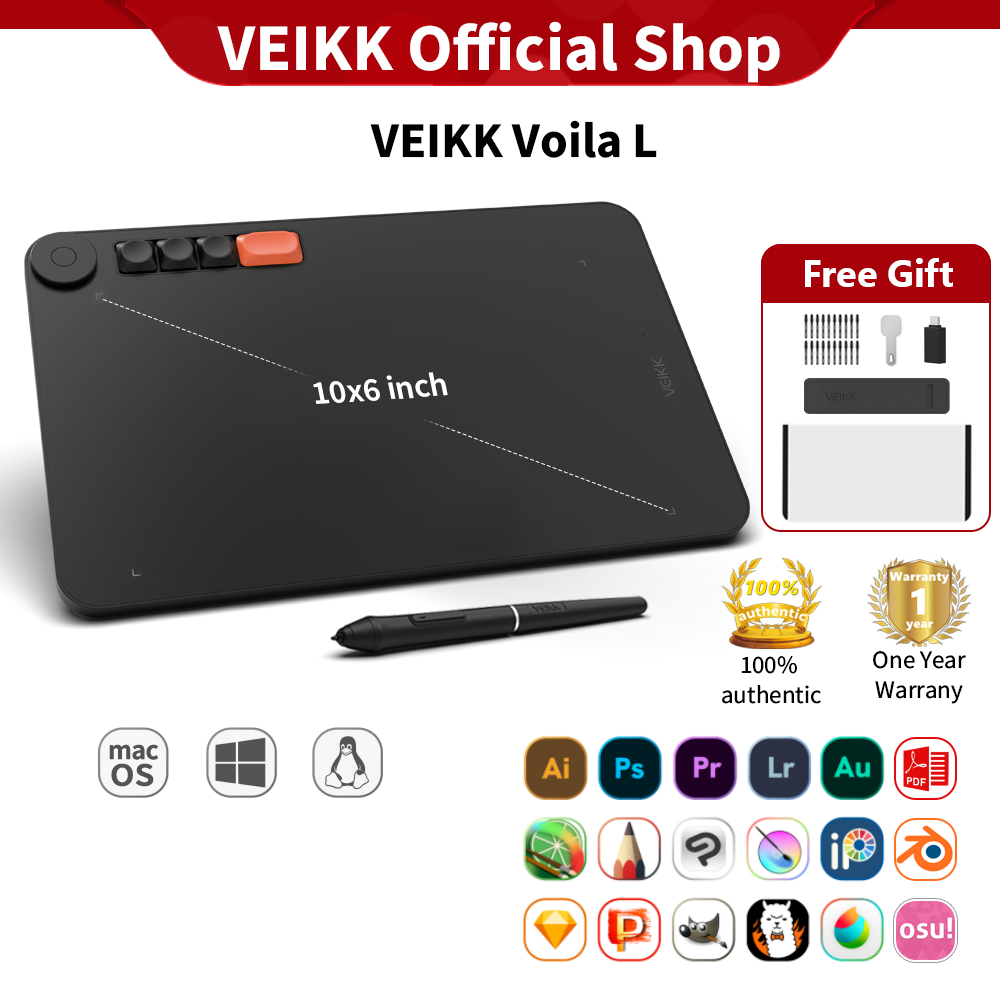 New!! VEIKK Voila L 10 x 6 Inch Graphics Drawing Tablet Drawing Pad for Digital Art With 8192 Levels