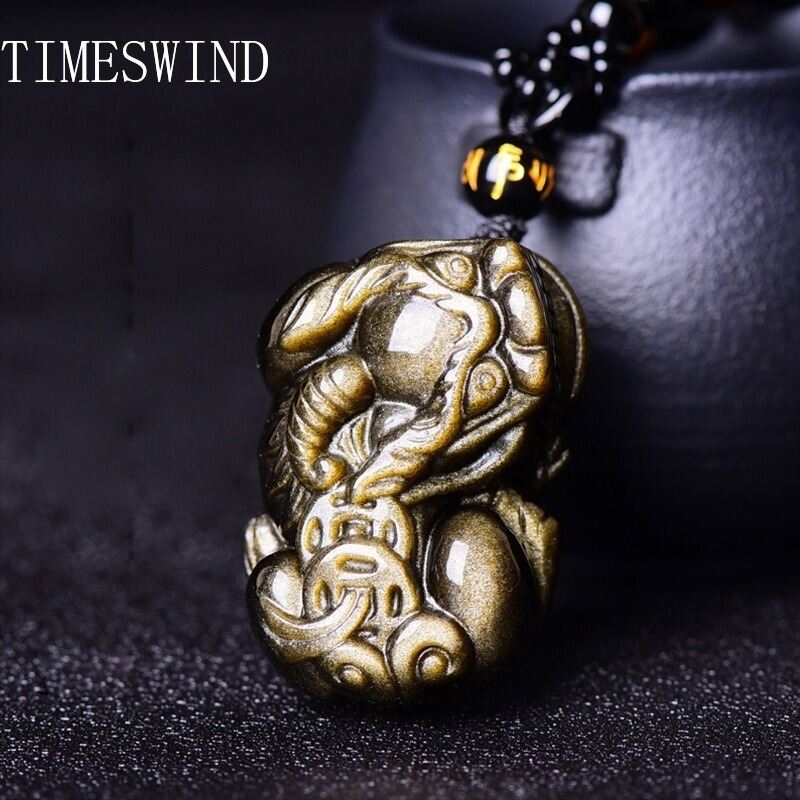 TIMESWIND Wealth Natural Gold Obsidian Coin PIXIU King Necklace for Men with Certificate ราคา 1,560 บาท*ส่งฟรี