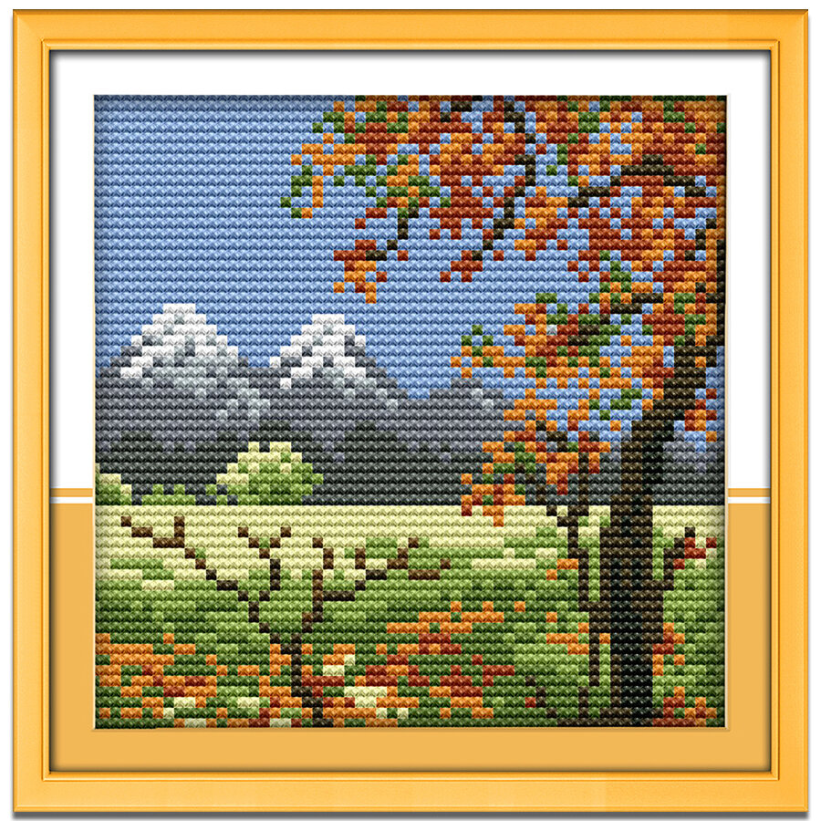 Cross Stitch Set Four Seasons Beautiful Countryside Scenery Full Kit with Pattern 14/11CT