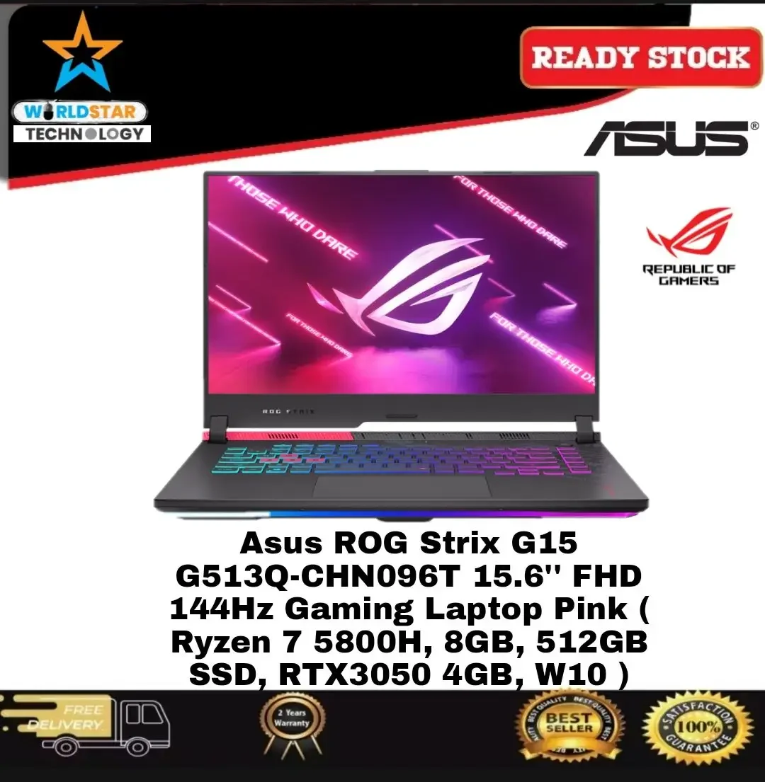 Asus ROG Strix G15 G513Q-CHN096T 15.6'' FHD 144Hz Gaming Laptop Pink ( Ryzen 7 5800H, 8GB, 512GB SSD, RTX3050 4GB, W10 )