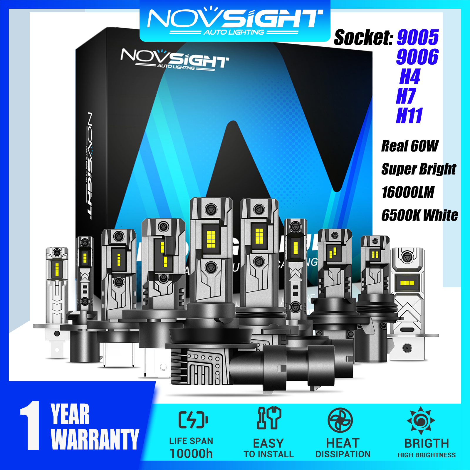 Set of 2 Novsight Mini T11 Led Headlight Bulbs 9005(Hb3) 9006(Hb4) H4 H7 H11, Super Bright, 60W Power, 16000Lm Brightness, 6500K Color Temperature, for Cars, Both High Beam and Low Beam, Fog Lights. Giá 533,000 Đồng*Miễn phí vận chuyển