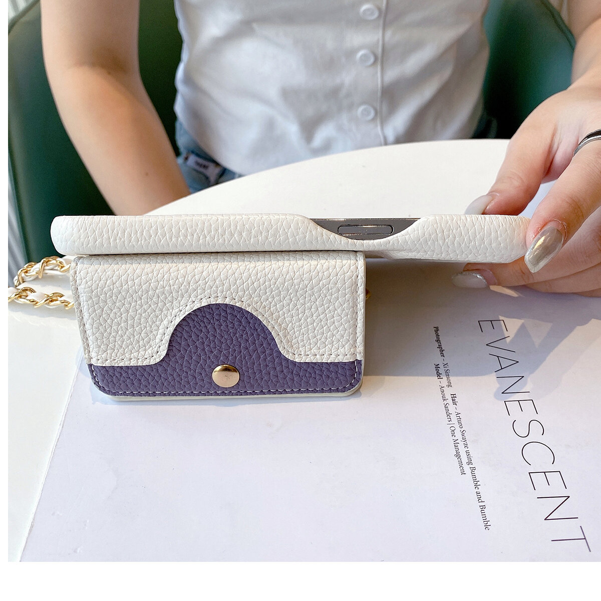 Luxury Wallet Phone Case With Metal Chain And Mirror For Iphone_voghion.com