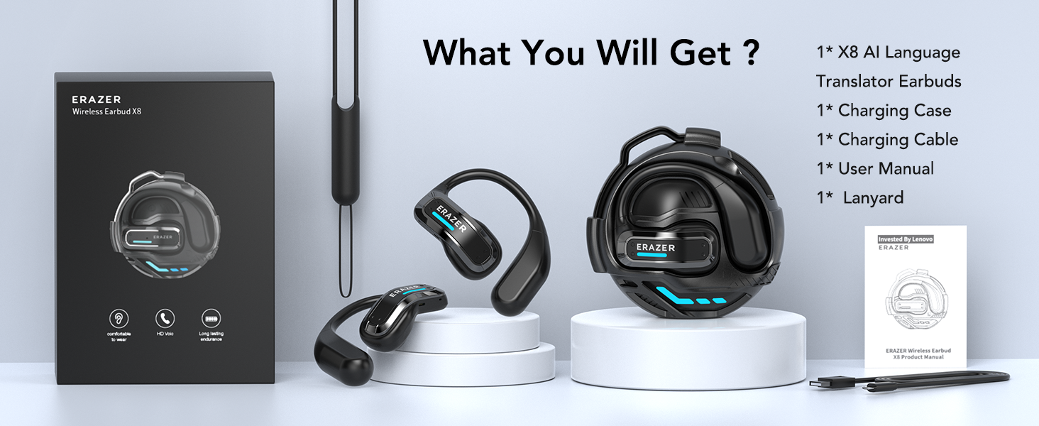 Auricolari bluetooth wireless erazer x8 con traduttore ai e microfono_voghion.com