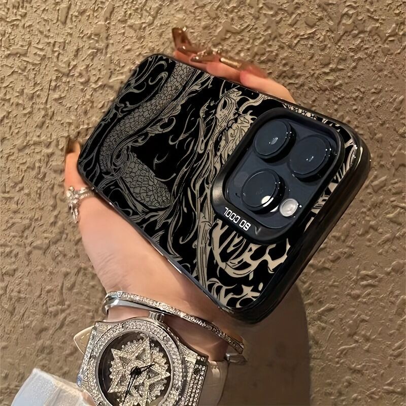 Black Dragon Pattern Electroplated Phone Case For Iphone Models_voghion.com