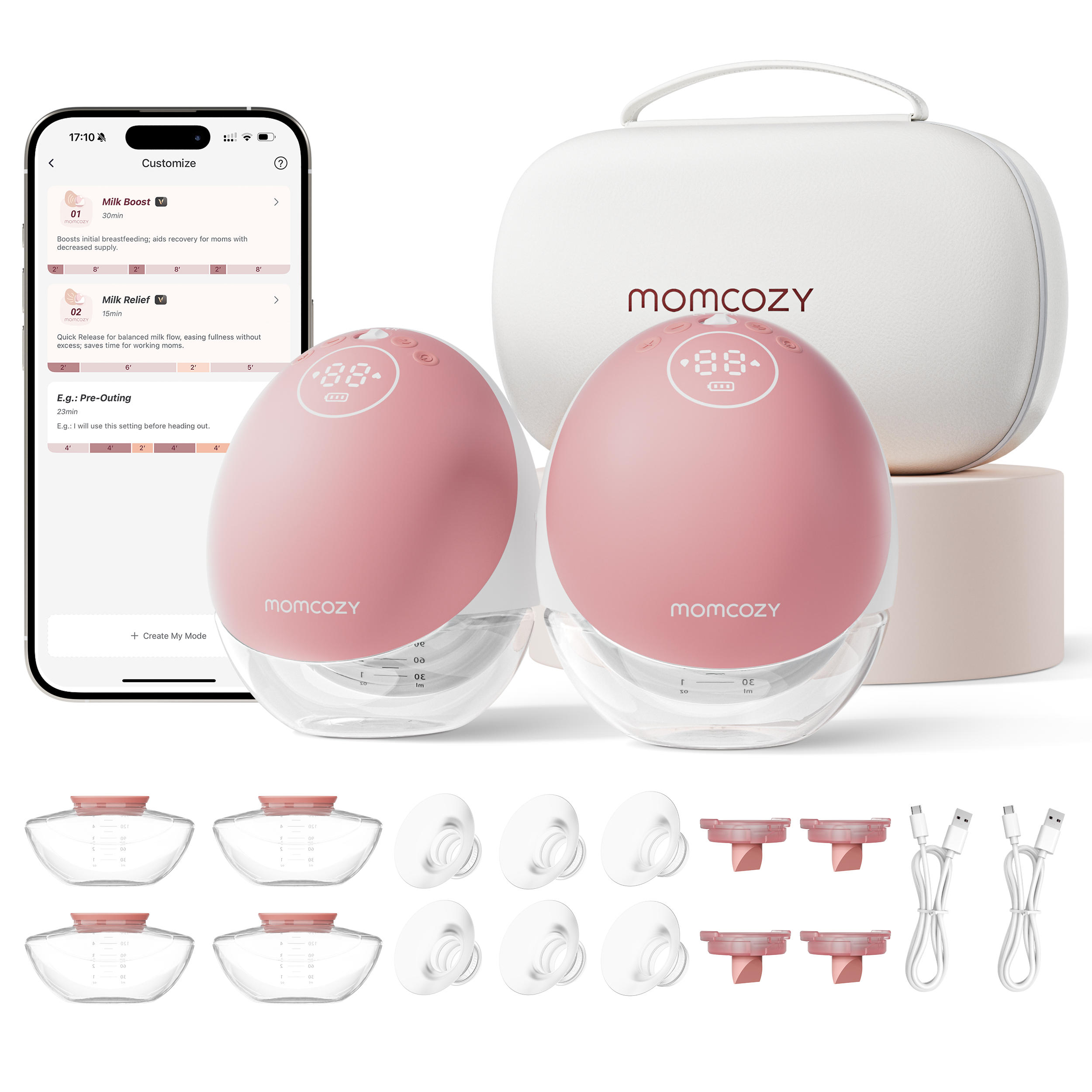 Momcozy không cần tay máy hút sữa dòng chảy di động | nâng cấp M9 điện & ứng dụng điều khiển đa chế độ cá nhân & 15 cấp độ bơm cho con bú có thể đeo 24mm