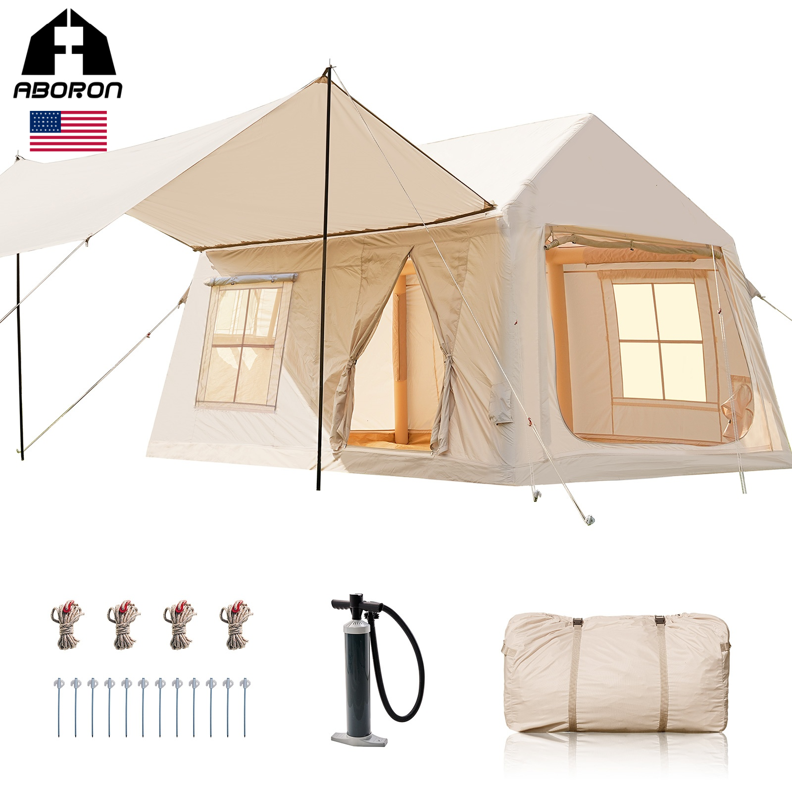 ABORON CQ8 Inflatable Camping Tent Blow Up Tent with Hand Pump Easy Setup 4 Season Waterproof Oxford Air Glamping Tents Adult 8-10 Person - ยี่ห้อ ABORON ราคา 21,249 บาท*ส่งฟรี