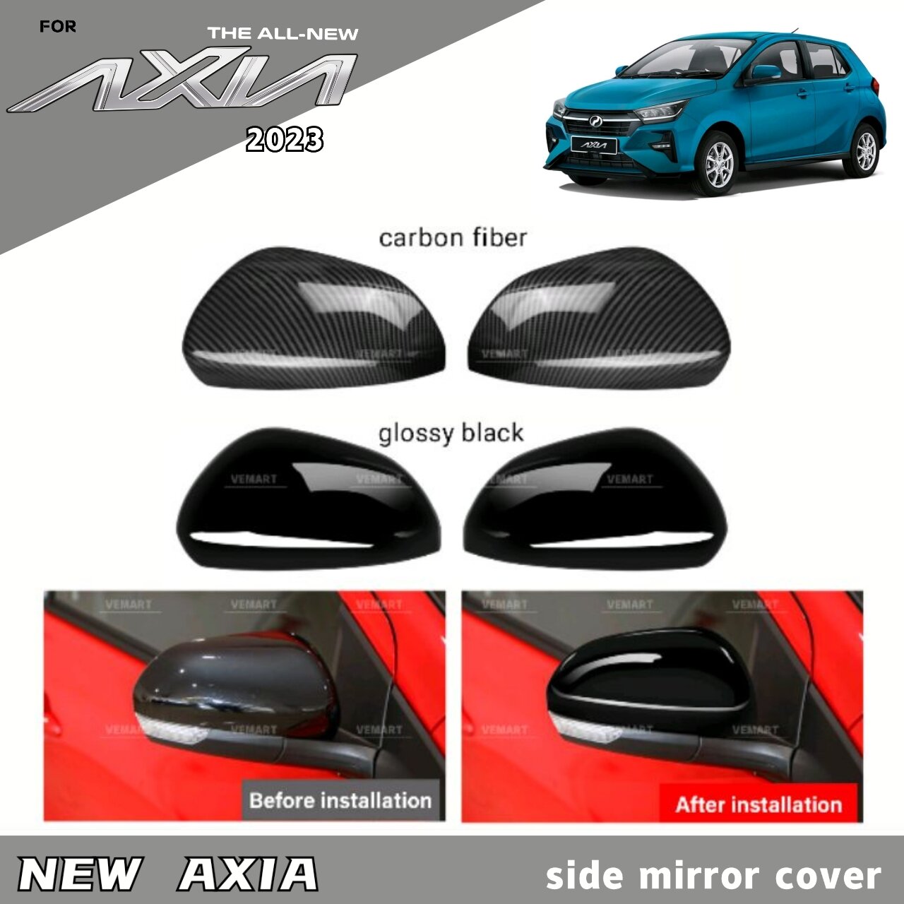 Vemart perodua axia 2023 new car side mirror cover accessories Lazada Lazada