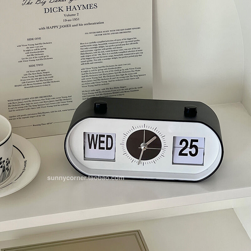 Simple Manual Flip Calendar Silent Alarm Table Clock