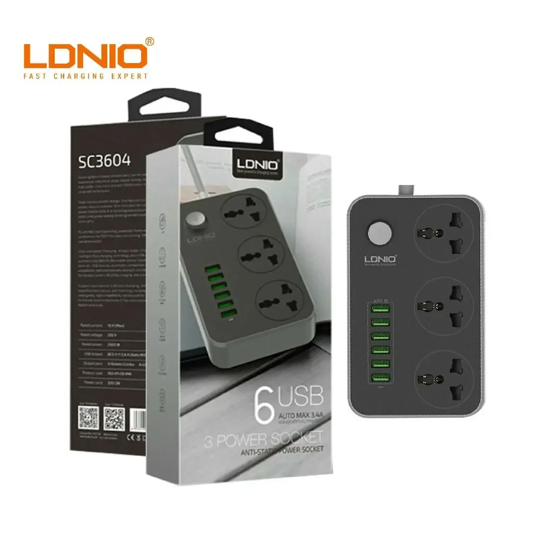 LDNIO SC3604 Power Strip 3 Universal Socket with 6 USB Output 3.4A