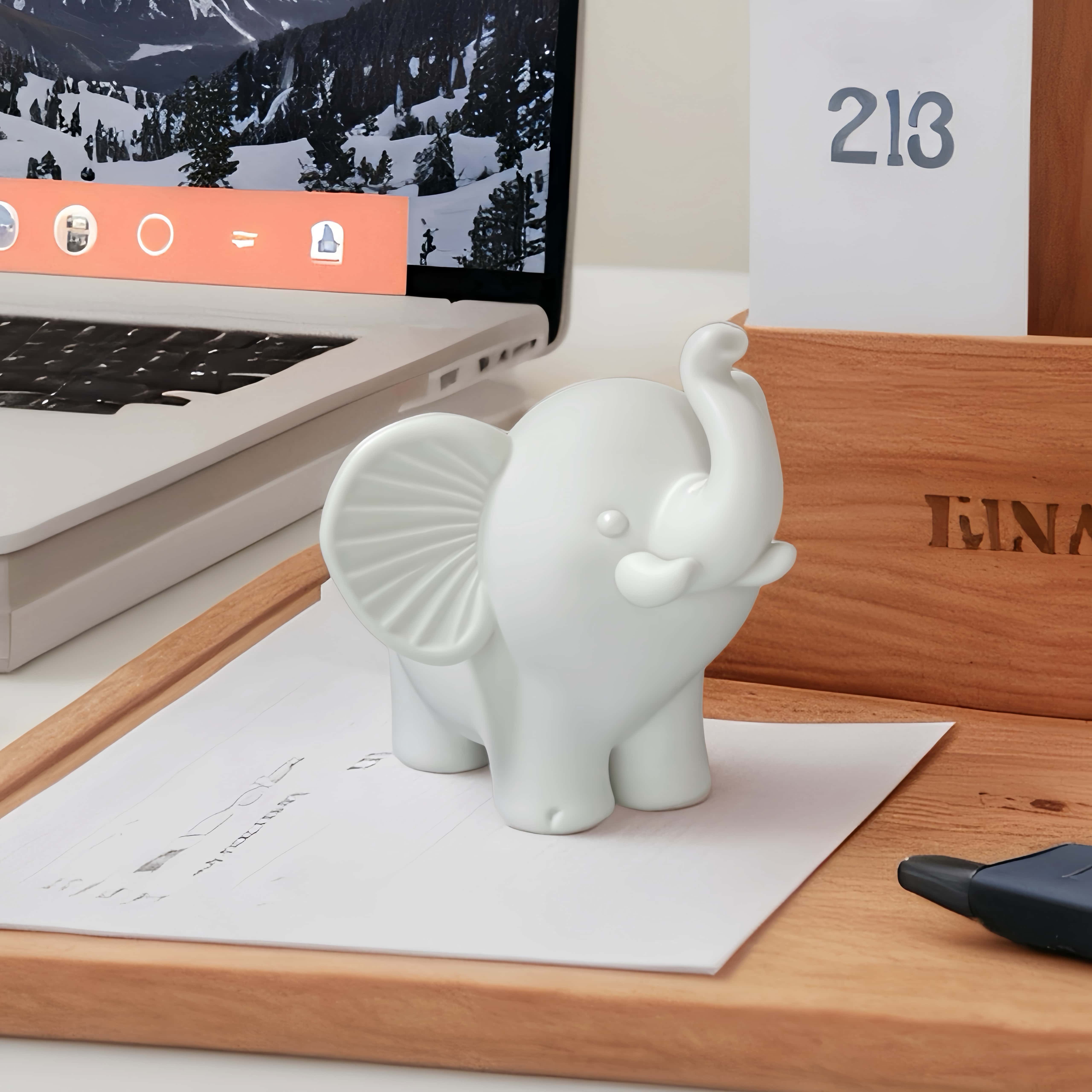 Unpainted White Elephant Figurine DIY Blank 3D Printed Decor Paintable Trunk-Up Lucky Charm for Desk & Home