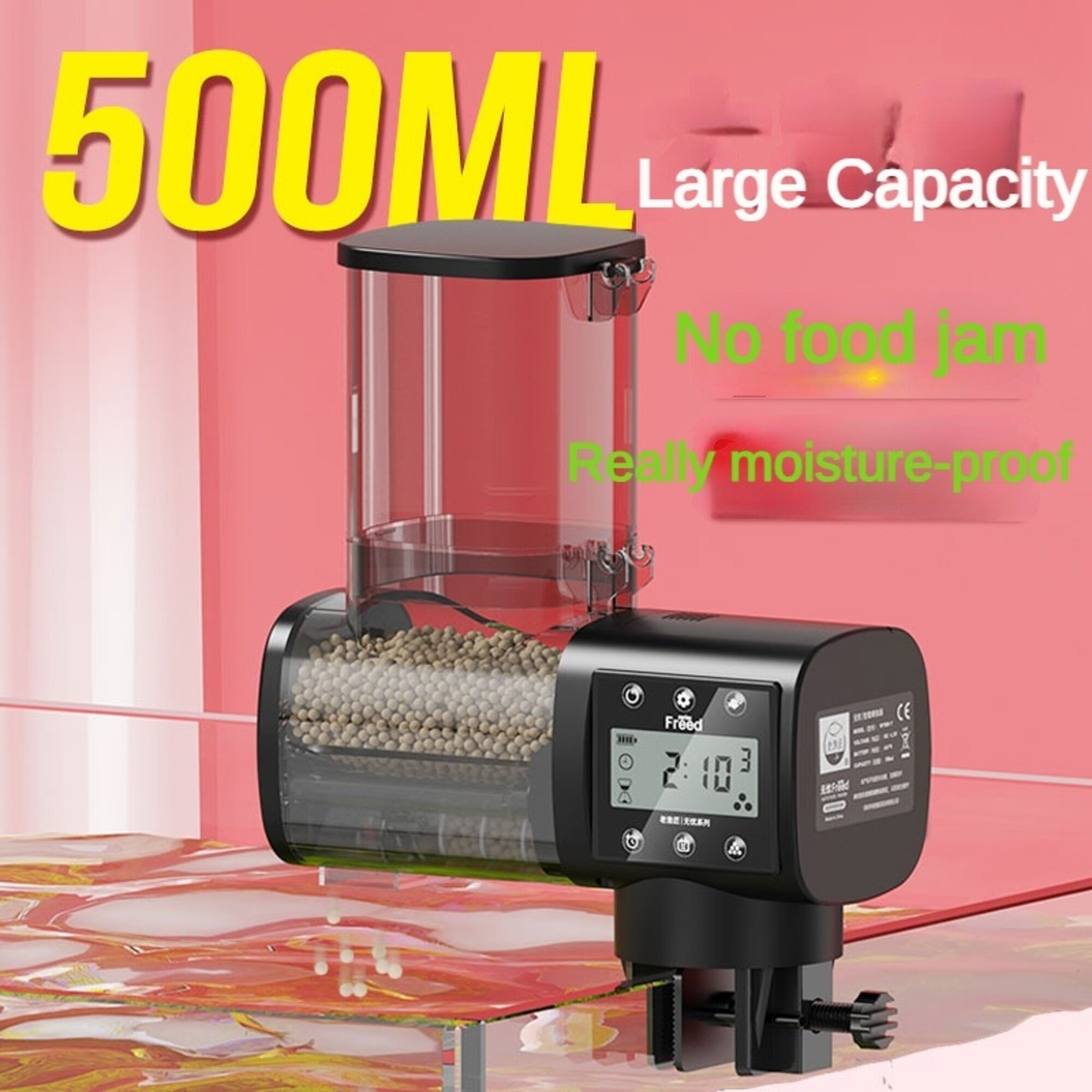 Dung tích lớn tự động Máy cho cá ăn tự động 500ml không có thực phẩm mứt siêu chính xác chống ẩm Thiết bị bấm giờ thông minh
