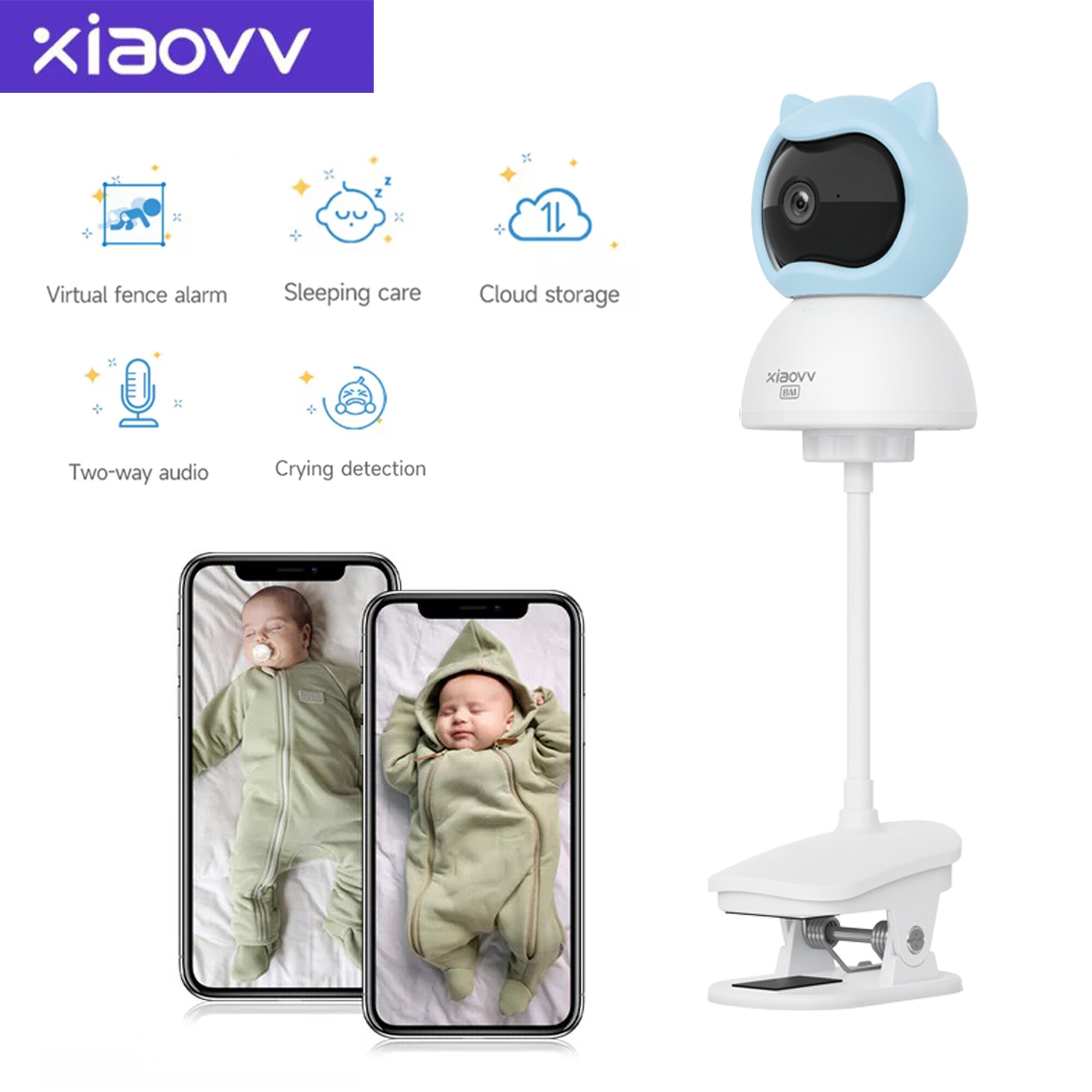 4MP WiFi xiaovv indoor Baby Monitor Two-Way Audio Motion Detection Night Vision Baby Camera for Home Security 360°