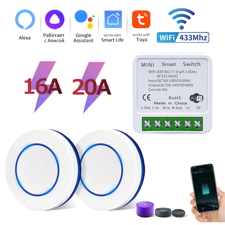 Tuya Wifi Smart Switch RF 433MHz Wireless Wall Panel Switch Module for Led Lighting Voice Control with Alexa Google Home Alice Harga  11 Ringgit*Penghantaran Percuma