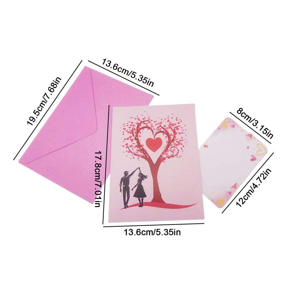 Valentines Card Romantic Theme Anniversary Card Pop-Up Mechanism 3D Heart Tree Couple Card Heart Tree Design Greeting Cards