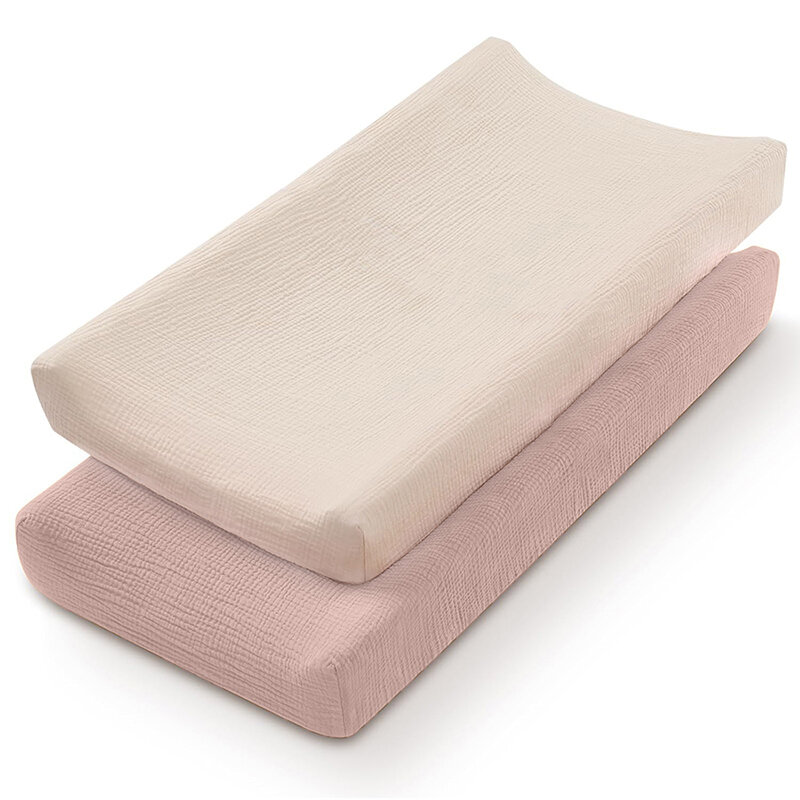 2PCS Diaper Changing Pad Cover 100% Muslin Cotton Newborn Baby Changing Mat Cover Solid Color Baby Shower Gift