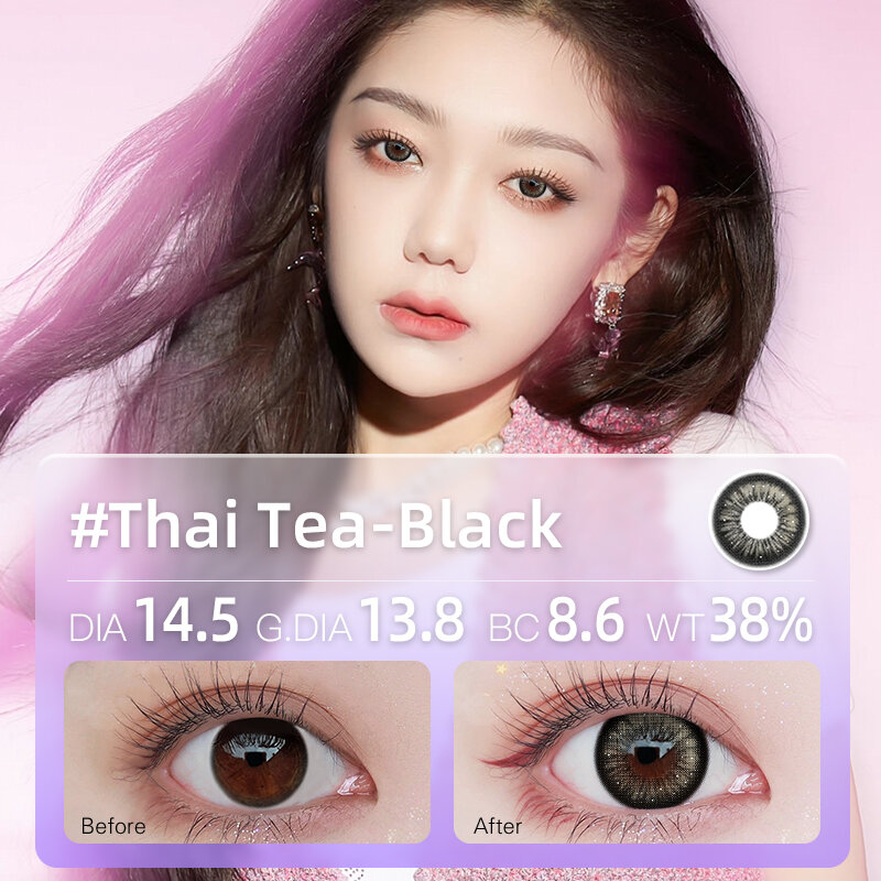 [Midroo] contact lenses for Women 1 pair of black brown lenses, degree (0,00 ~-8,00) big lens 14,5mm Soft lens 6 months free lens box