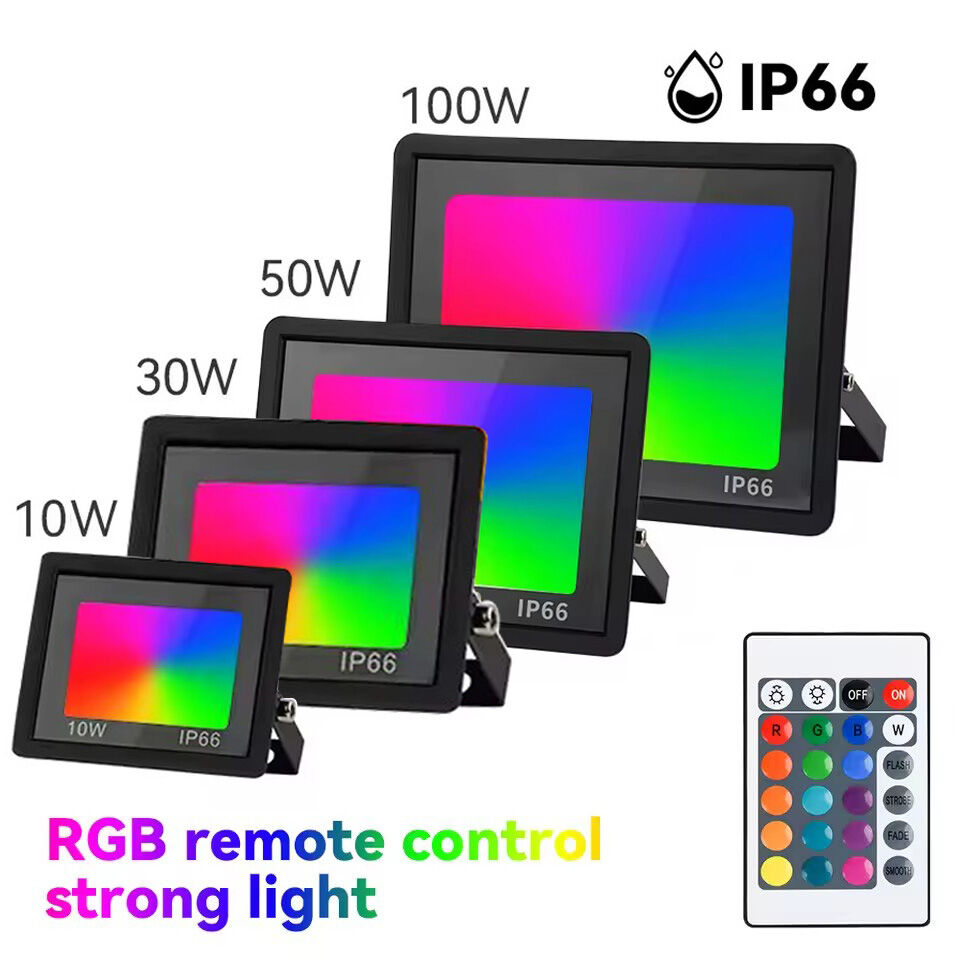 RGB LED Floodlight Color LED Spotlight with Remote Outdoor IP66 Waterproof Wall Spotlight Festival Landscape Decorative Lights
