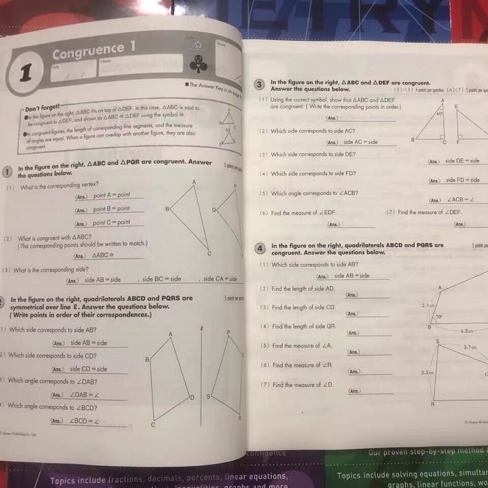 Kumon Math Workbooks Middle School (5 Books) - Pre-Algebra & Algebra + Intro to Geometry & Geometry + Word Problems. 